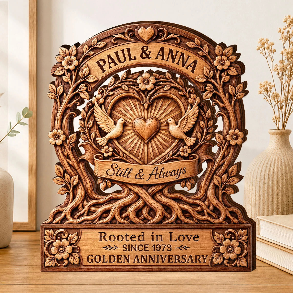 "Still & Always Rooted in Love" Personalized Wooden Block - Custom Anniversary Gift for Couples