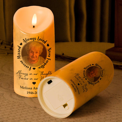 "Always Loved, Never Forgotten" Personalized LED Candle – Sympathy Gift for Family