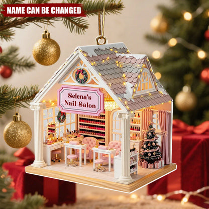 Miniature Nail Salon Personalized Acrylic Ornament - Christmas Keepsake for Nail Tech Artist