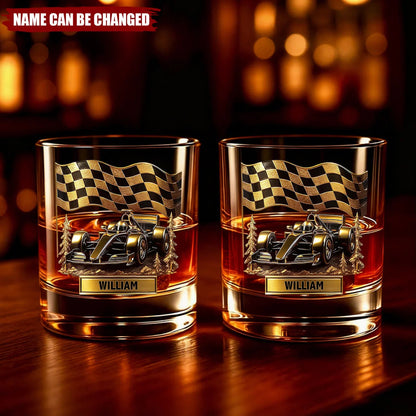 Custom Race Car Personalized Whiskey Glass - Gift for Racing Fans Dad