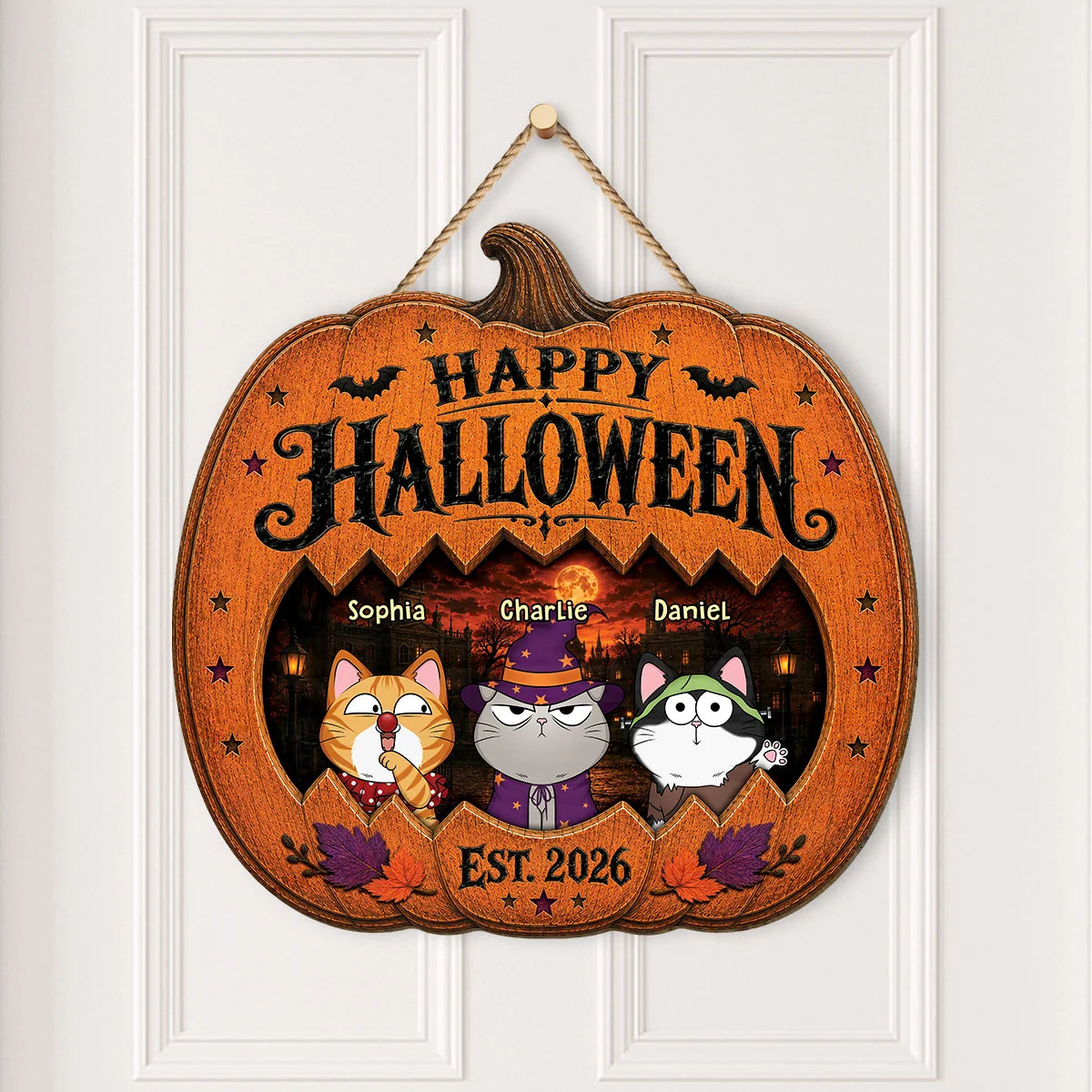 Personalized Cat Halloween Wood Sign personalization view for Cat Lovers