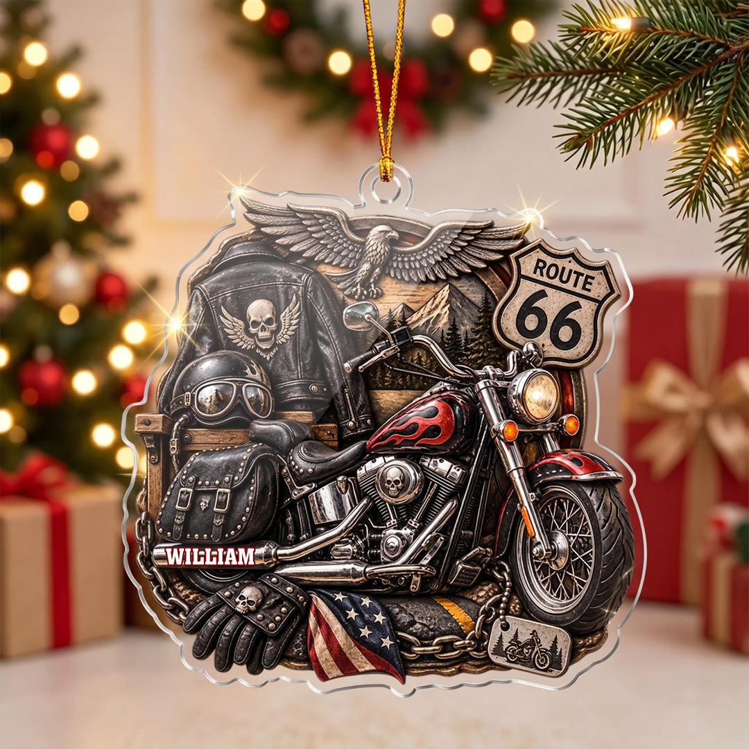 Route 66 Personalized Motorcycle Ornament - Custom Name Christmas Keepsake Gift for Bikers