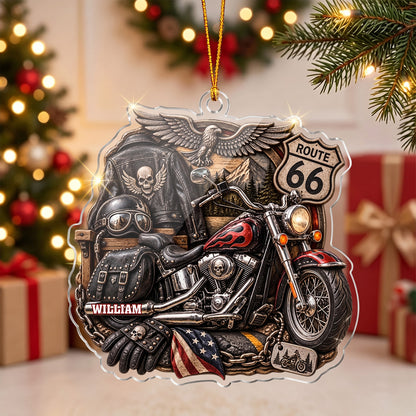 Route 66 Personalized Motorcycle Ornament - Custom Name Christmas Keepsake Gift for Bikers