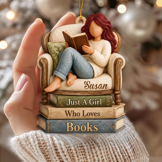 "Just A Girl Who Loves Books" Personalized Wooden Ornament - Custom Christmas Keepsake for Bookworm