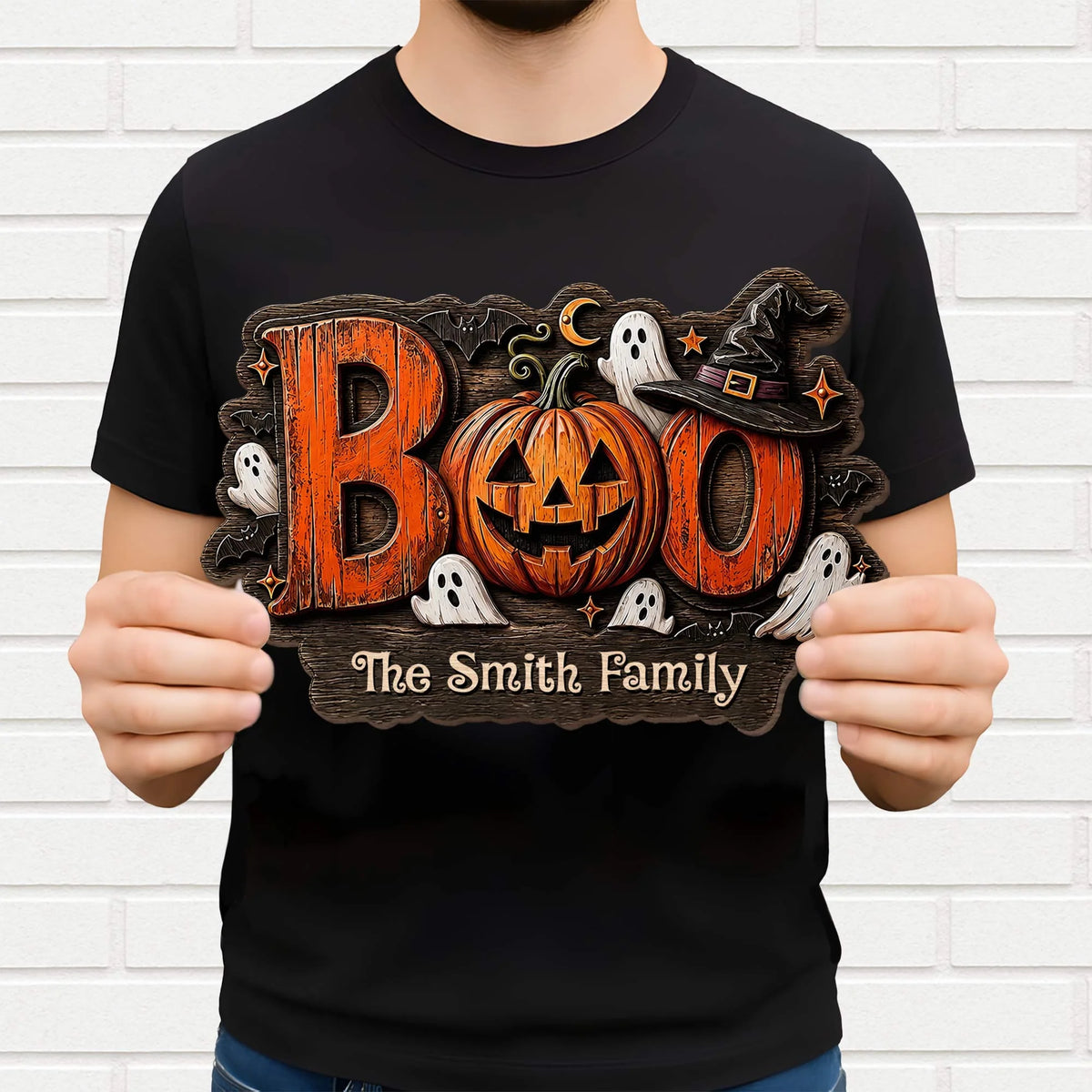 BOO Our Family Spooky Pumpkin and Ghost Personalized Wood Sign - Custom Halloween Home Decor