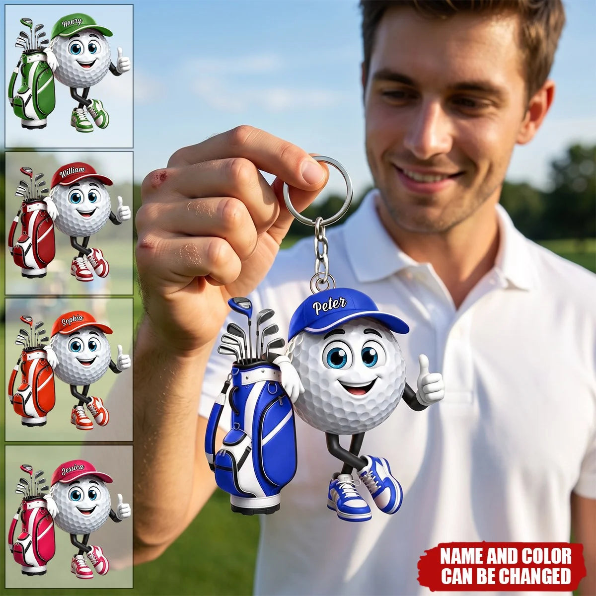 Personalized Golf Ball Acrylic Keychain - Custom Name Gift for Golf Lovers