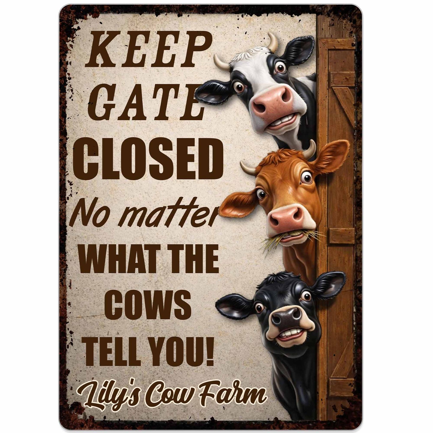 Personalized farm sign with funny cows and Keep Gate Closed text - custom metal decor for barn or yard image 10
