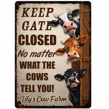 Personalized farm sign with funny cows and Keep Gate Closed text - custom metal decor for barn or yard image 10