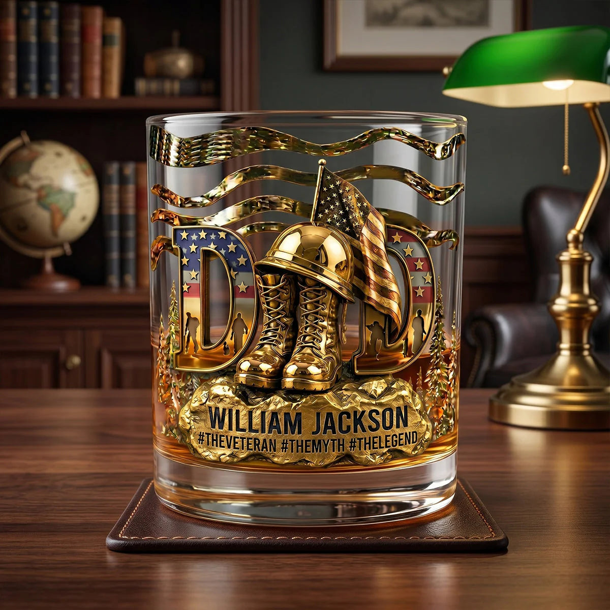 Mug material and size view - Personalized Veteran Dad Glass