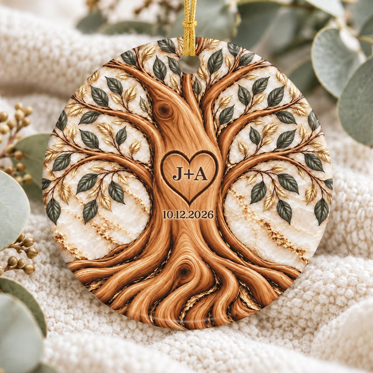 Tree of Life Personalized Couple Ceramic Ornament - Custom Christmas Anniversary Gift