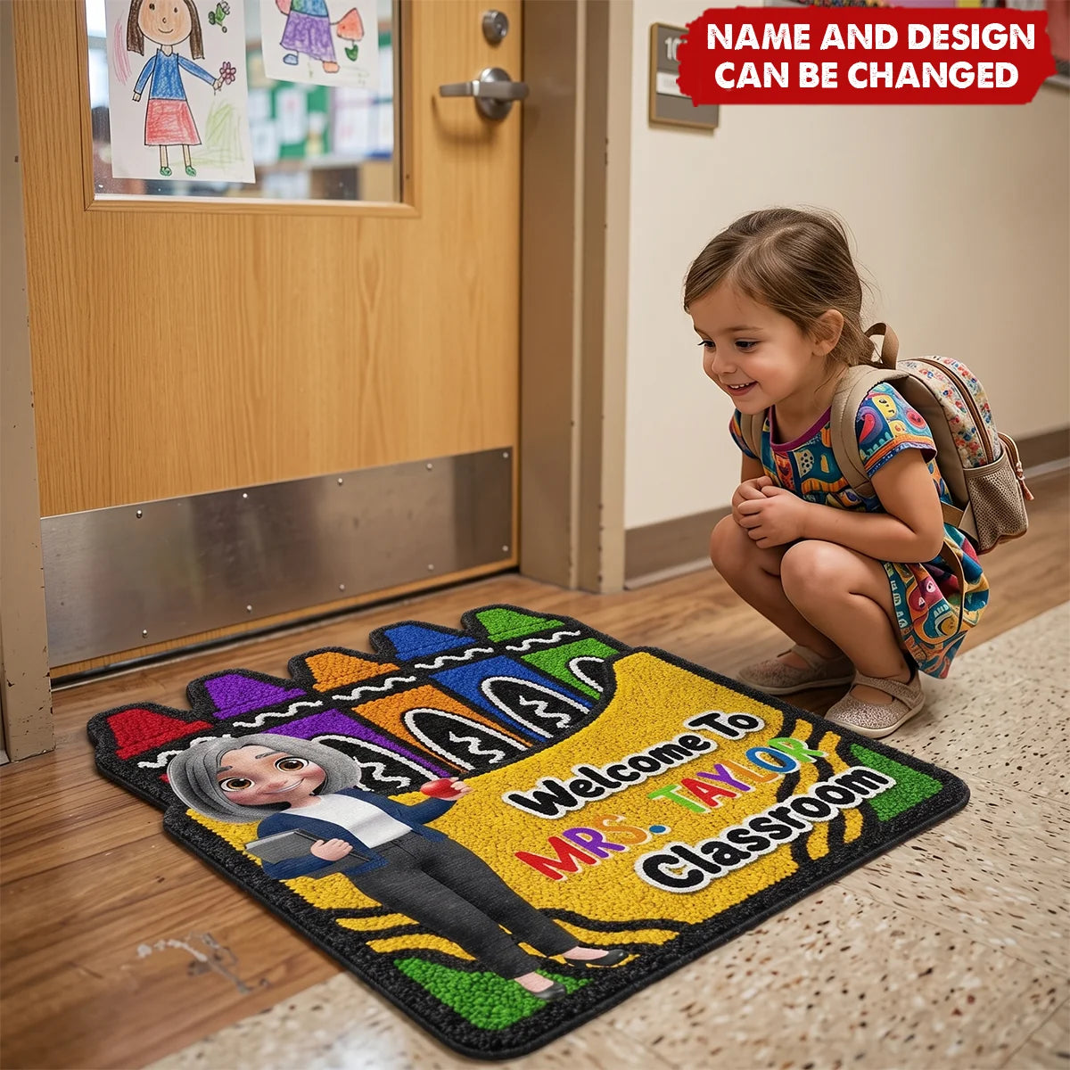 Welcome To Classroom Crayon Box Personalized Teacher Doormat - Custom Back to School Gift