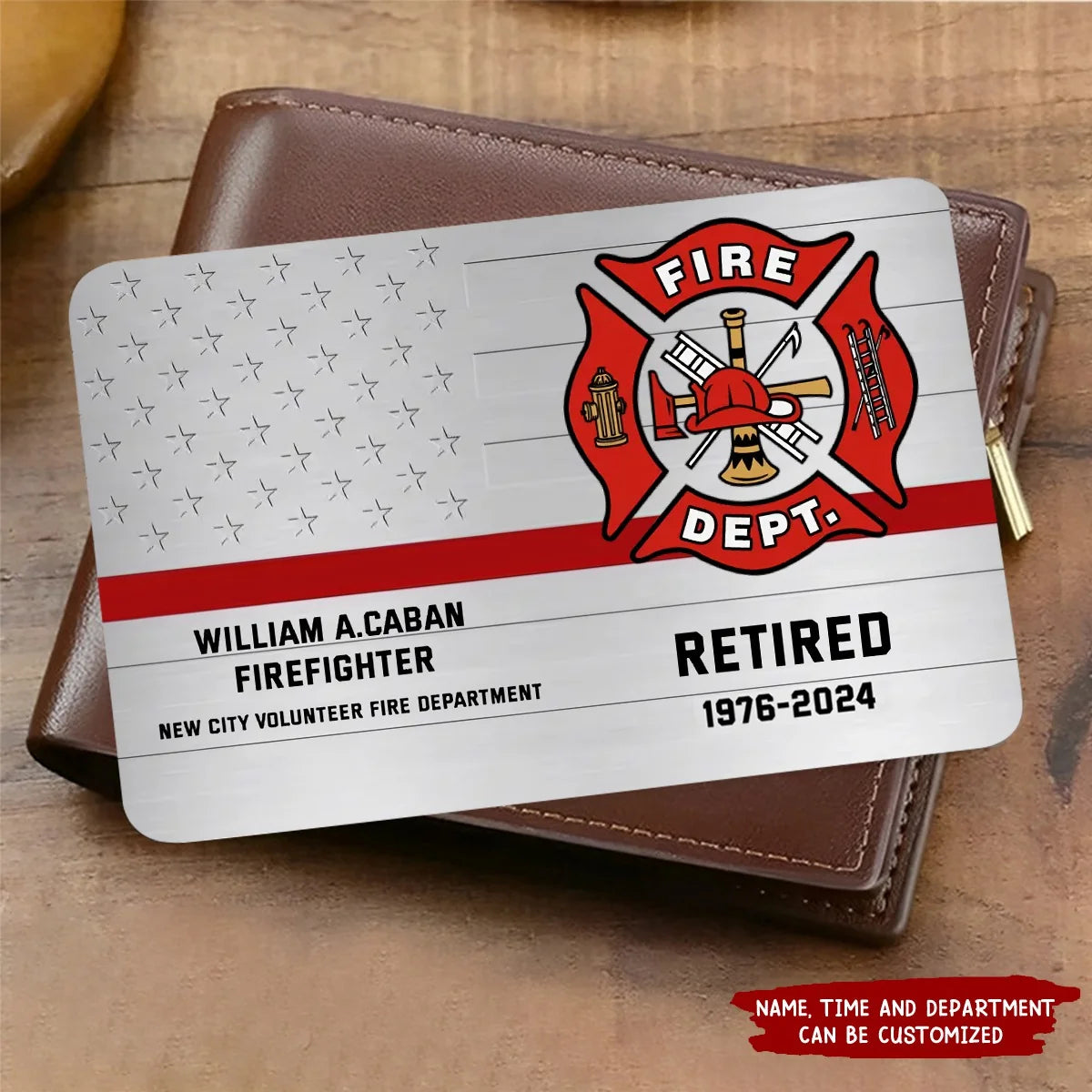 Custom Firefighter Thin Red Line Metal Wallet Card - Personalized Department Keepsake Gift for Him