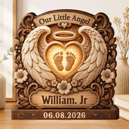 Our Little Angel Personalized Baby Memorial Wooden Block - Custom Name Gift for Parents