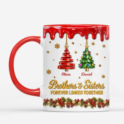 Forever Linked Together Personalized Sibling Mug - Custom Christmas Gift for Brothers and Sisters