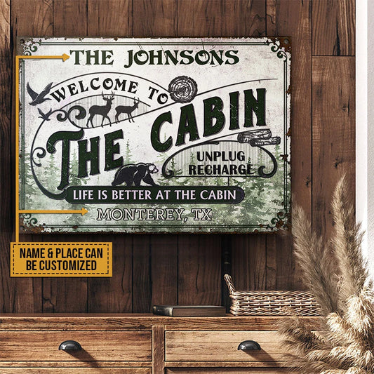 Life Is Better at the Cabin Personalized Metal Sign - Custom Welcome Decor for Cabin & Lake House
