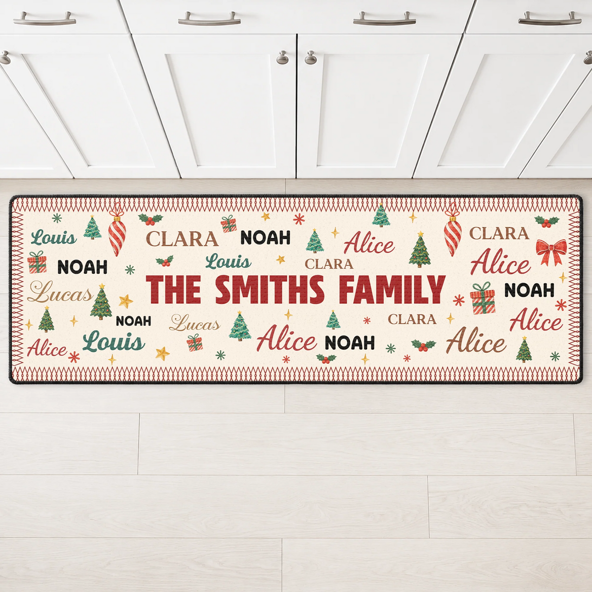 Personalized Christmas Runner Rug - Custom Family Name Kitchen Mat for Holiday Decor