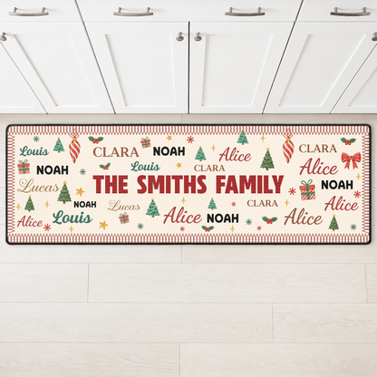 Personalized Christmas Runner Rug - Custom Family Name Kitchen Mat for Holiday Decor