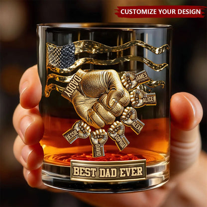 Best Dad Ever Custom Fist Bump Whiskey Glass - Personalized Gift for Dad
