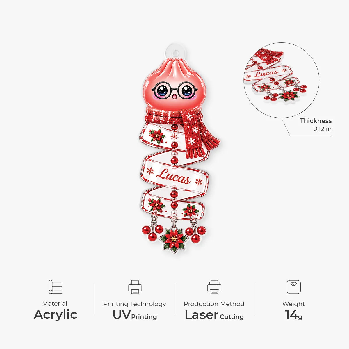 Cute Kawaii Dumpling Acrylic Ornament - Personalized Christmas Gift for Kids