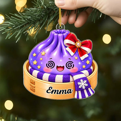 Personalized Cute Dim Sum Bao Christmas Dumpling Acrylic Ornament - Custom Name Gift for Kids & Family