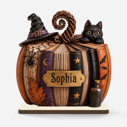 Personalized Pumpkin Book Wooden Plaque - Custom Spooky Halloween Decor Gift