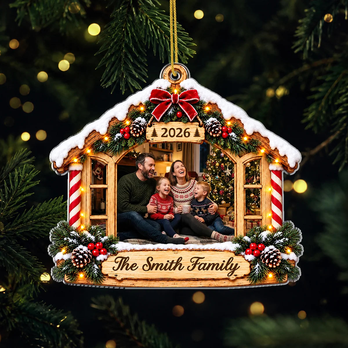Cozy Holiday Home Personalized Family Photo Acrylic Ornament - Holiday Christmas Keepsake for Family