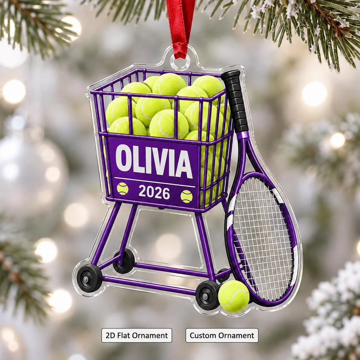 Personalized Tennis Ball Cart Acrylic Ornament - Custom Coach & Player Keepsake Gift for Christmas