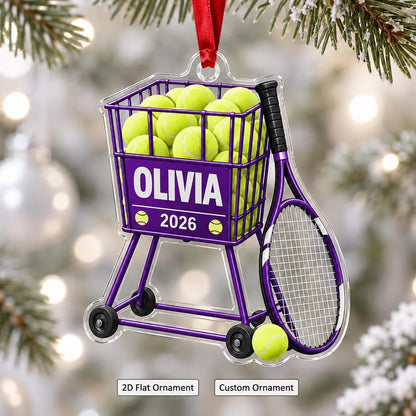 Personalized Tennis Ball Cart Acrylic Ornament - Custom Coach & Player Keepsake Gift for Christmas