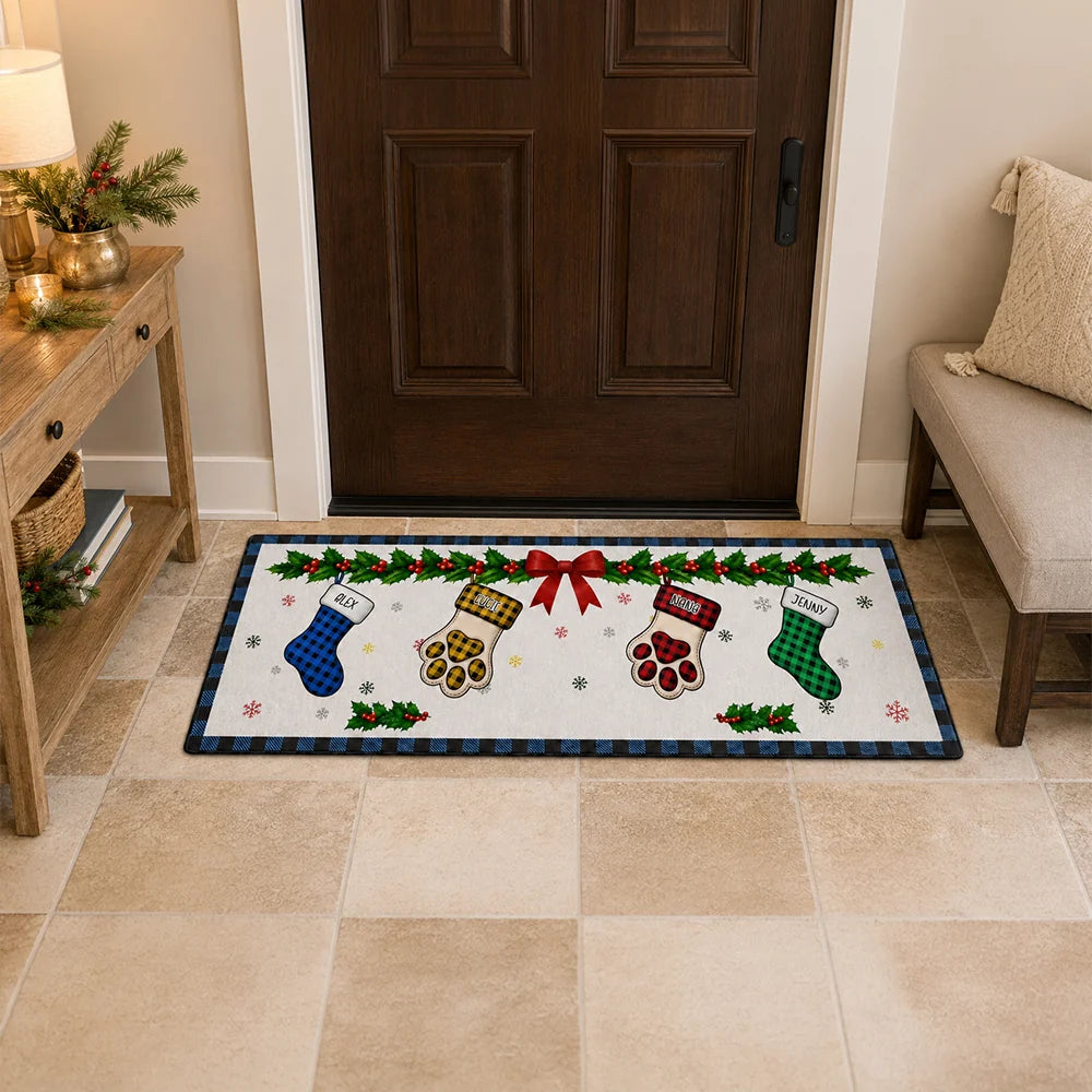 Personalized Christmas Family Stockings Runner Rug - Custom Holiday Home Decor Gift