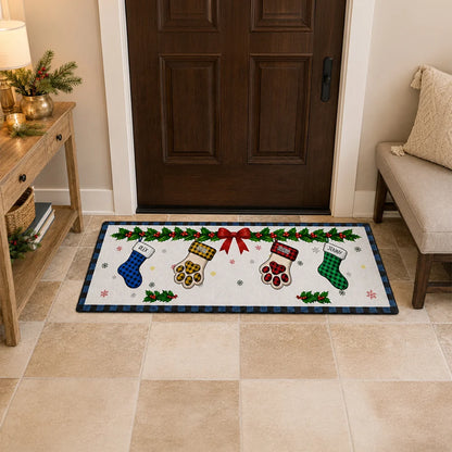 Personalized Christmas Family Stockings Runner Rug - Custom Holiday Home Decor Gift