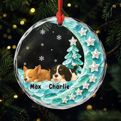 Sleeping Dog Moon Glass Ornament - Personalized Pet Name Christmas Keepsake Gift