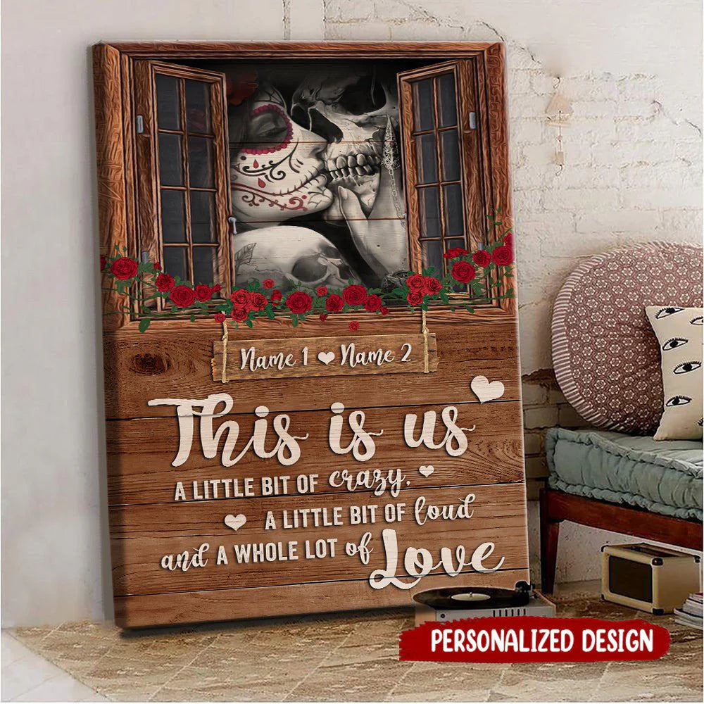 Personalized couple canvas print with sugar skull couple design and This Is Us quote for husband and wife anniversary gift