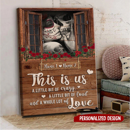 Personalized couple canvas print with sugar skull couple design and This Is Us quote for husband and wife anniversary gift