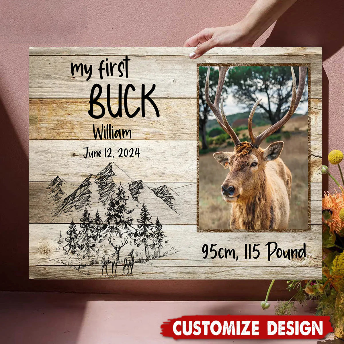 Custom First Buck Photo Canvas for Dad with personalized design details for meaningful gifting