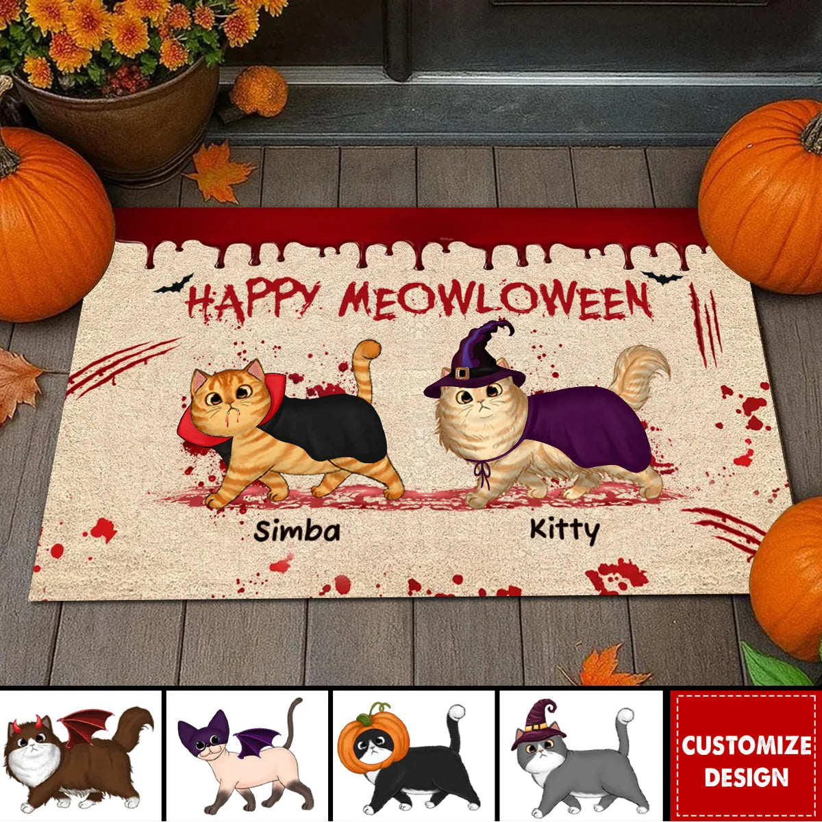 Happy Meowloween Personalized Halloween Cat Doormat - Front Porch Decor for Cat Lovers