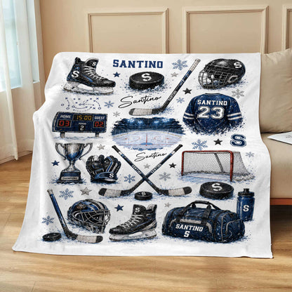 Personalized Hockey Baby Blanket with Name - Custom Ice Hockey Throw Blanket for Boys Nursery Decor & Toddler Gift
