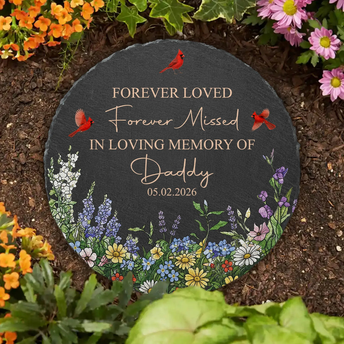 "In Loving Memory" Personalized Memorial Garden Stone - Custom Slate Plaque for Grandma, Grandpa & Family