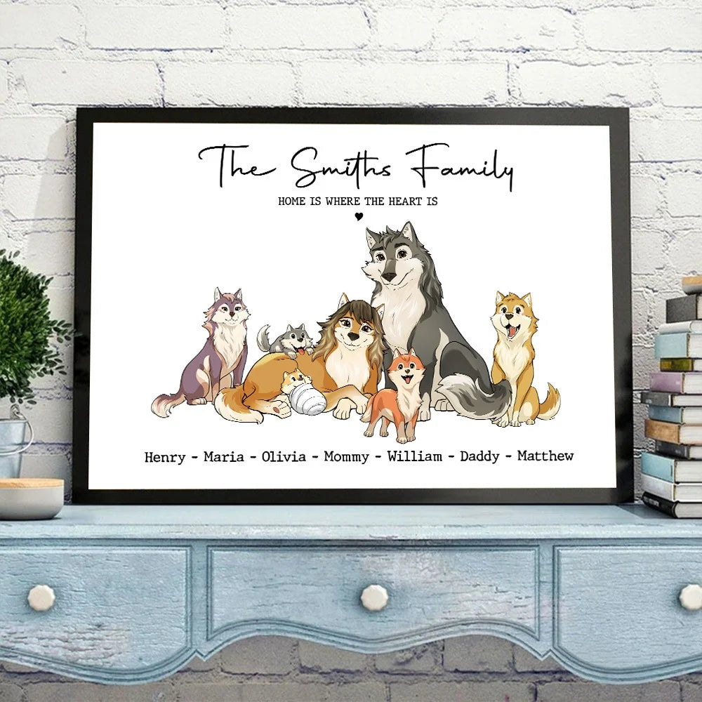 "Home Is Where The Heart Is" Personalized Wolf Family Canvas / Poster - Custom Wall Art Gift