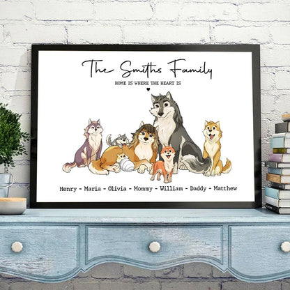 "Home Is Where The Heart Is" Personalized Wolf Family Canvas / Poster - Custom Wall Art Gift