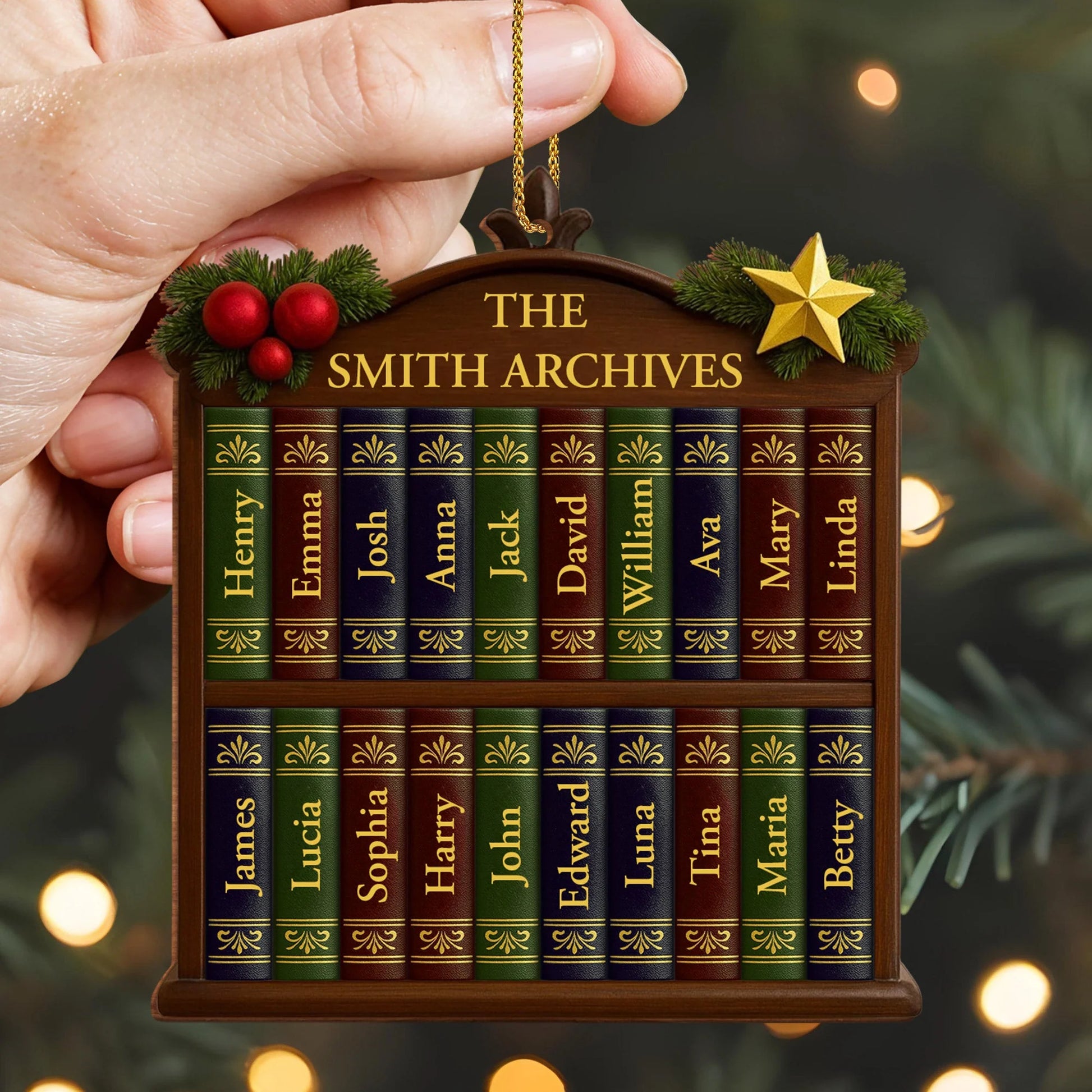 Custom Family Bookshelf Wooden Ornament - Personalized Christmas Decor Gift for Book Lovers