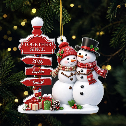 "Together Since" Snowman Personalized Couple Acrylic Ornament - Custom Keepsake Gift