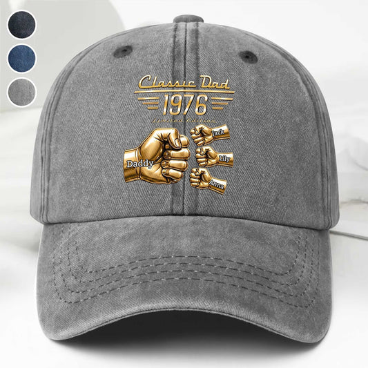 Custom Dad Fist Bump Denim Cap for Dad with personalized design details for meaningful gifting