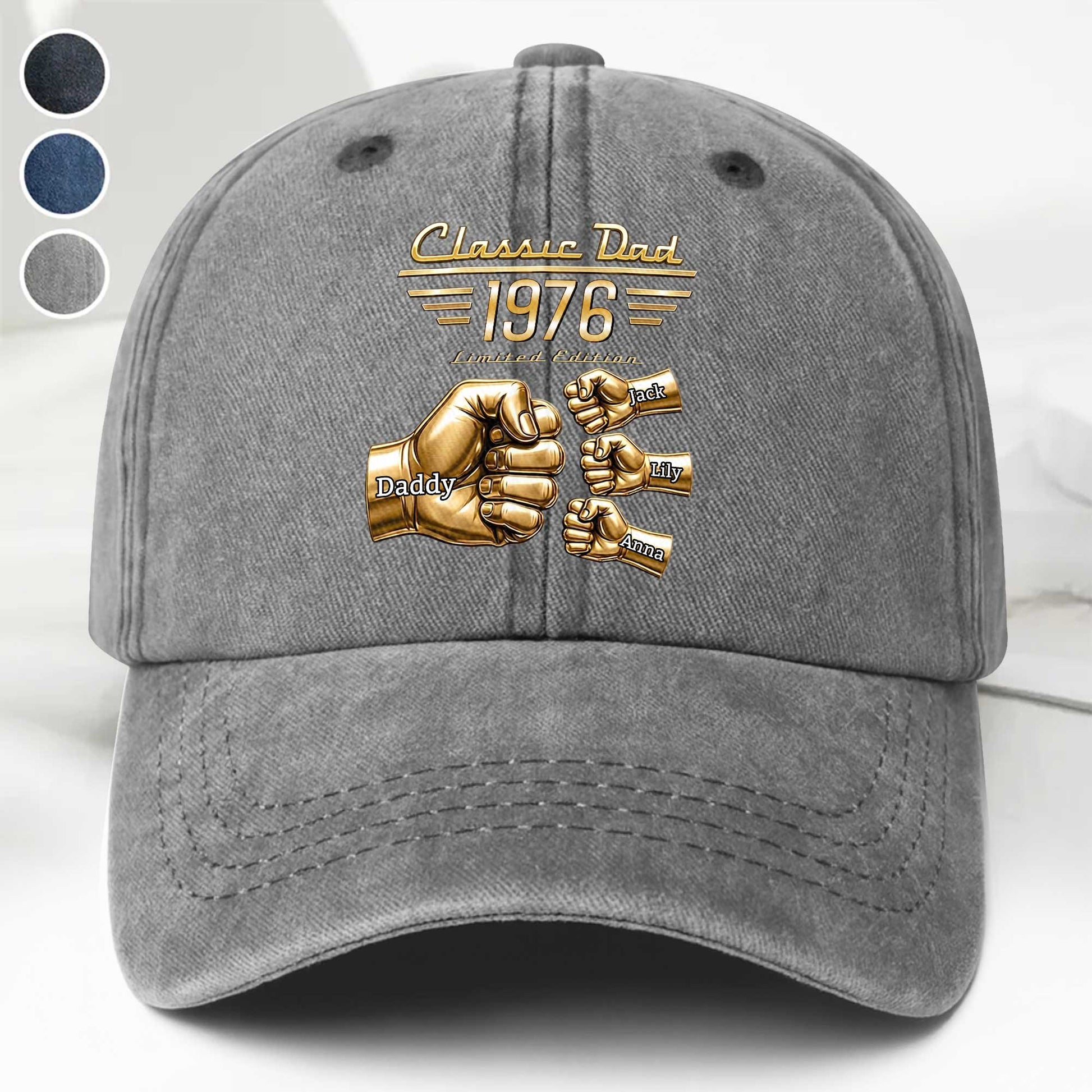 Custom Dad Fist Bump Denim Cap for Dad with personalized design details for meaningful gifting