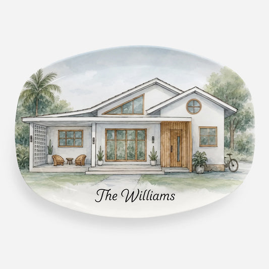 House Portrait Personalized Platter Plate - Custom Housewarming Gift for Family