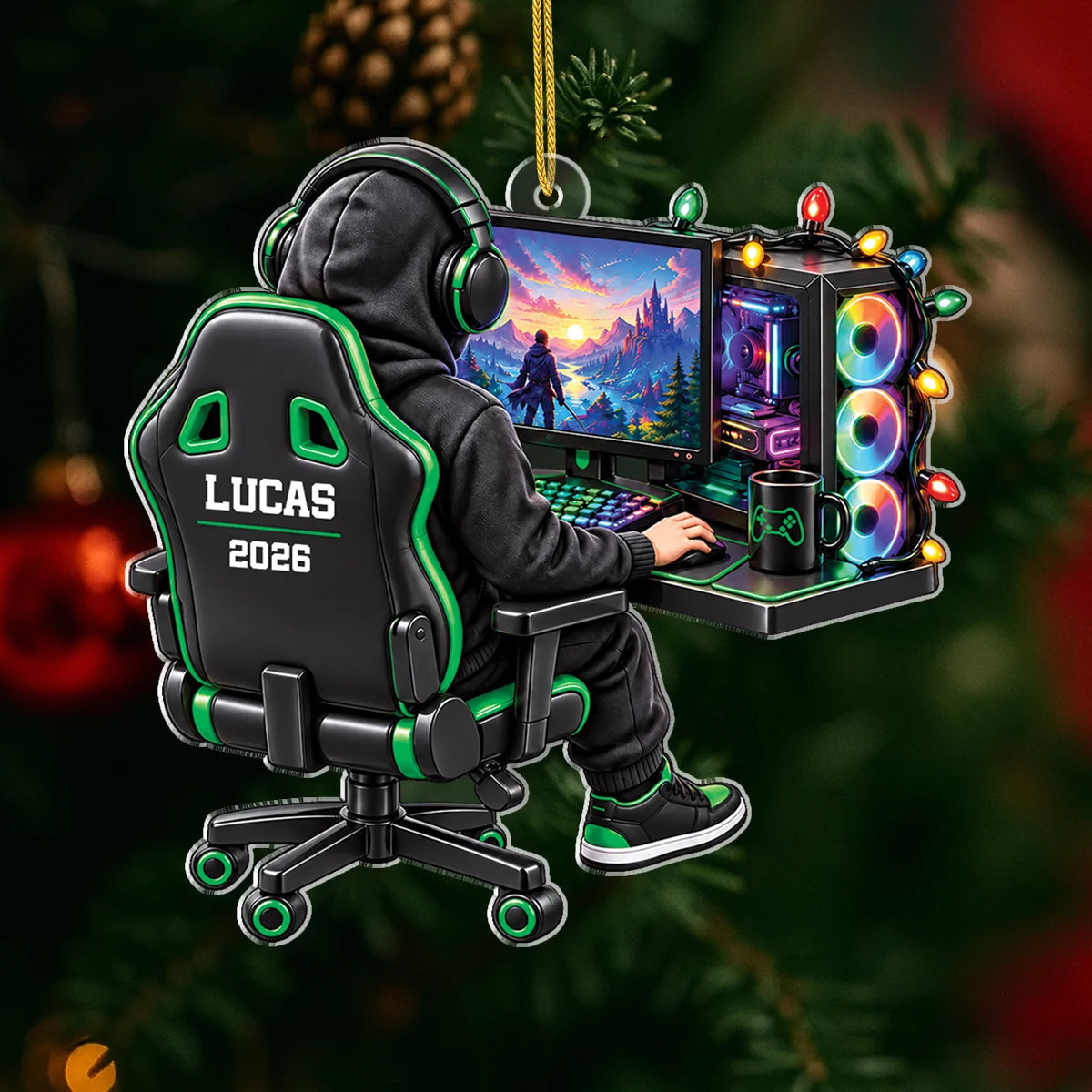 Gamer Setup Personalized Acrylic Ornament - Custom Christmas Tree Gift for Son & Boyfriend