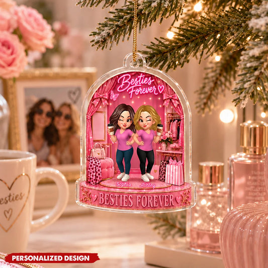 Besties Forever Personalized Acrylic Ornament - Custom Cute Pink Boutique Keepsake Gift for Best Friends