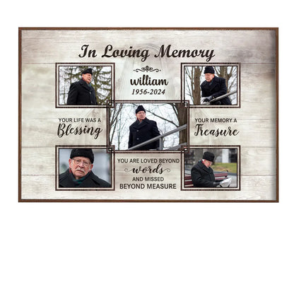 Personalized memorial canvas wall art featuring the quote Your Life Was A Blessing - custom sympathy gift for family
