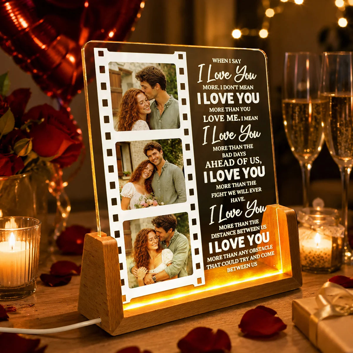 I Love You Forever Personalized LED Night Light - Custom Film Strip Photos for Couples