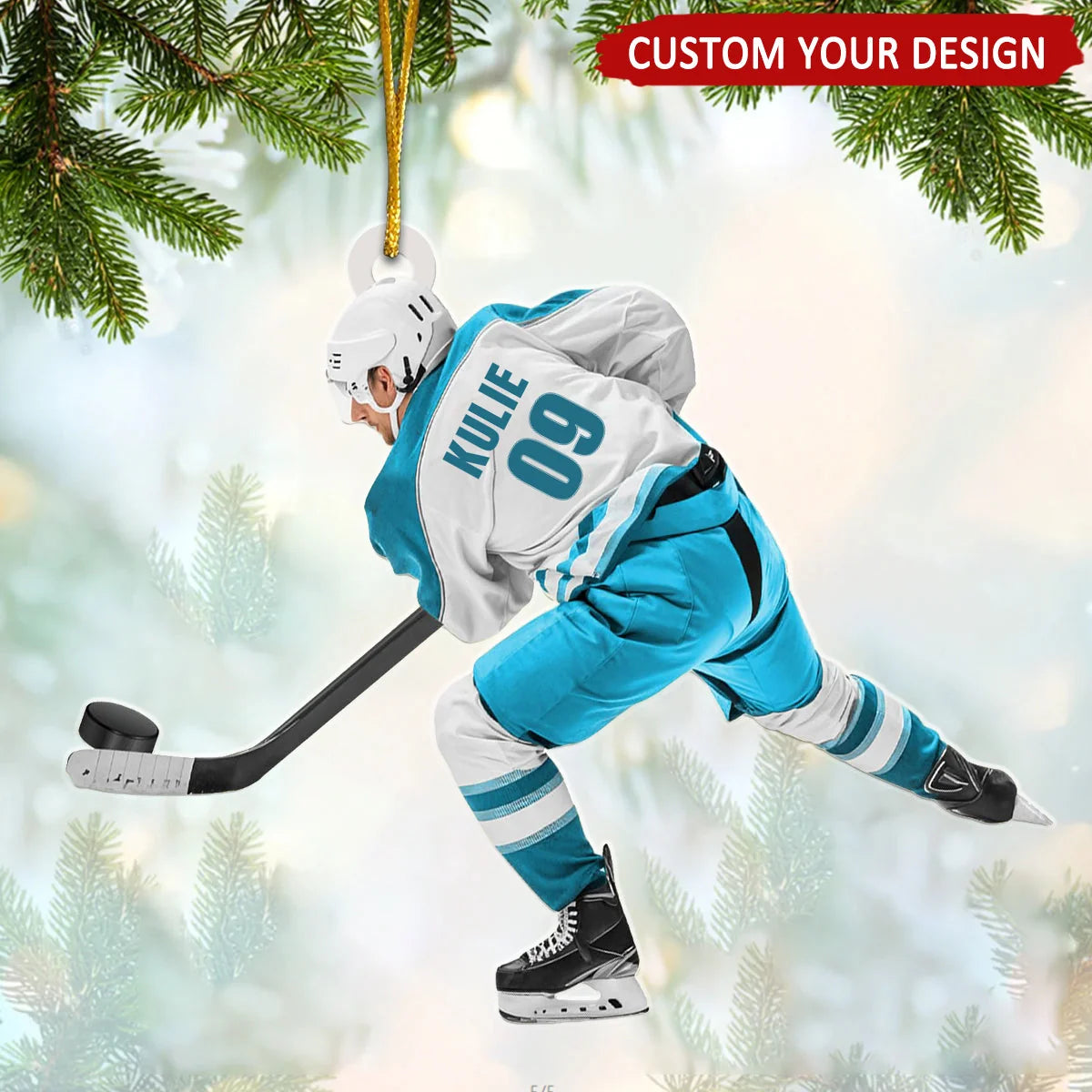 Personalized Ice Hockey Player Christmas Acrylic Ornament - Custom Name and Jersey Number Keepsake Gift
