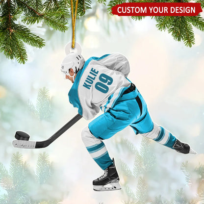 Personalized Ice Hockey Player Christmas Acrylic Ornament - Custom Name and Jersey Number Keepsake Gift
